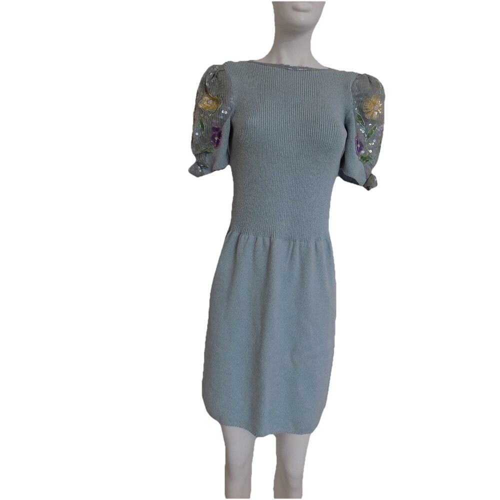Vintage Don Sayres for Wellmore knit dress sequin sleeves wool blend size 6
